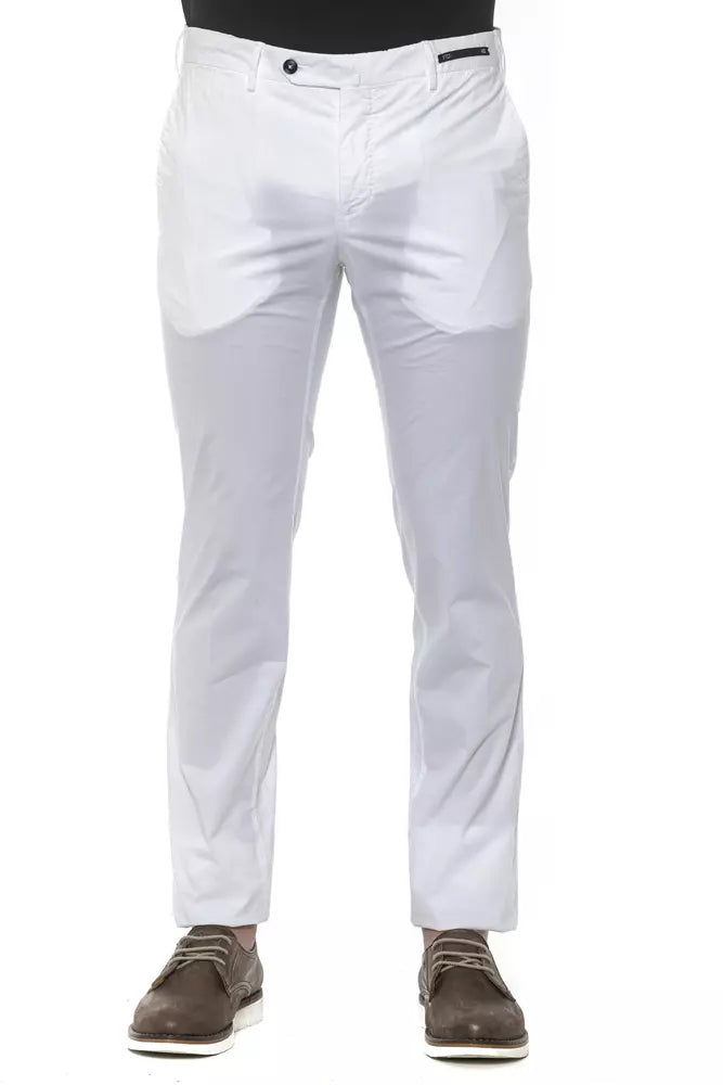 PT Torino White Cotton Men Slim Trouser | Regal Royce