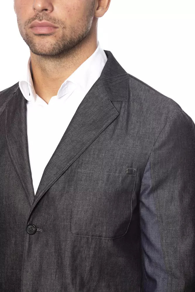 Verri Gray Cotton Men Single Breasted Blazer | Regal Royce
