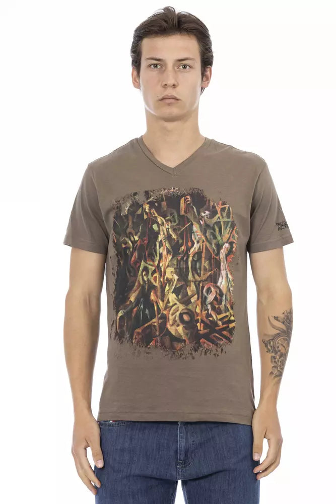 Trussardi Action Brown Cotton Men's V-Neck T-Shirt | Regal Royce