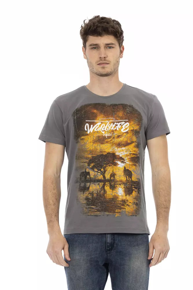 Trussardi Action Gray Cotton Men T-Shirt | Regal Royce