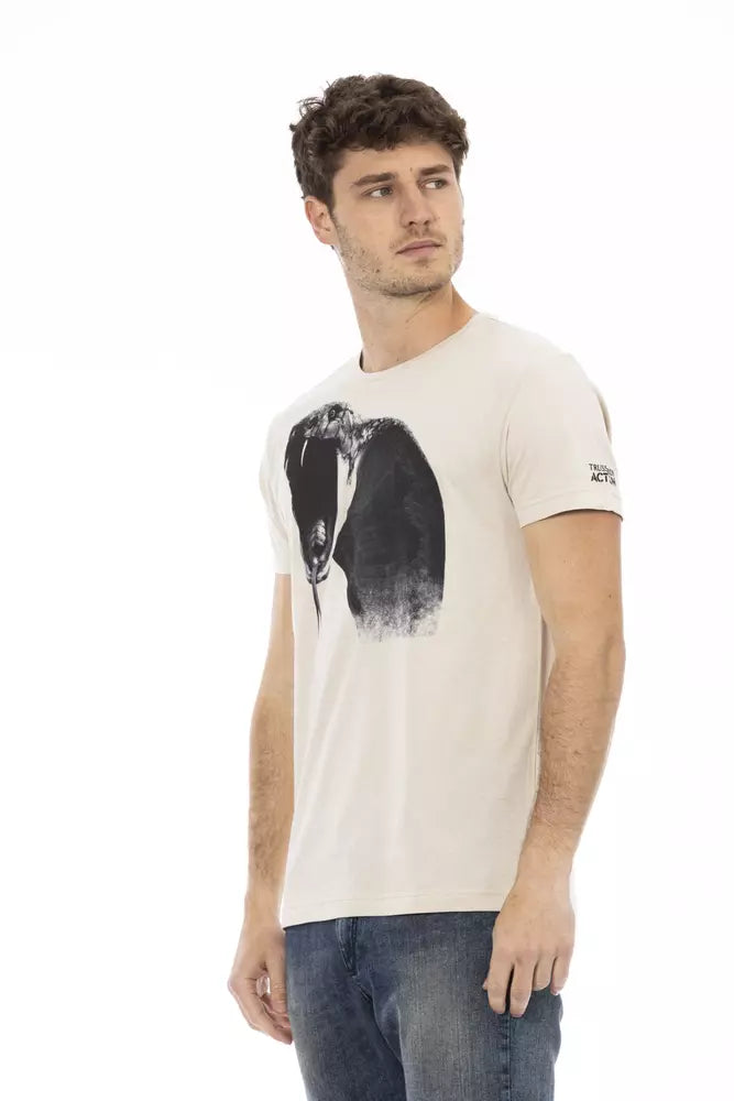 Trussardi Action Beige Cotton Men T-Shirt | Regal Royce