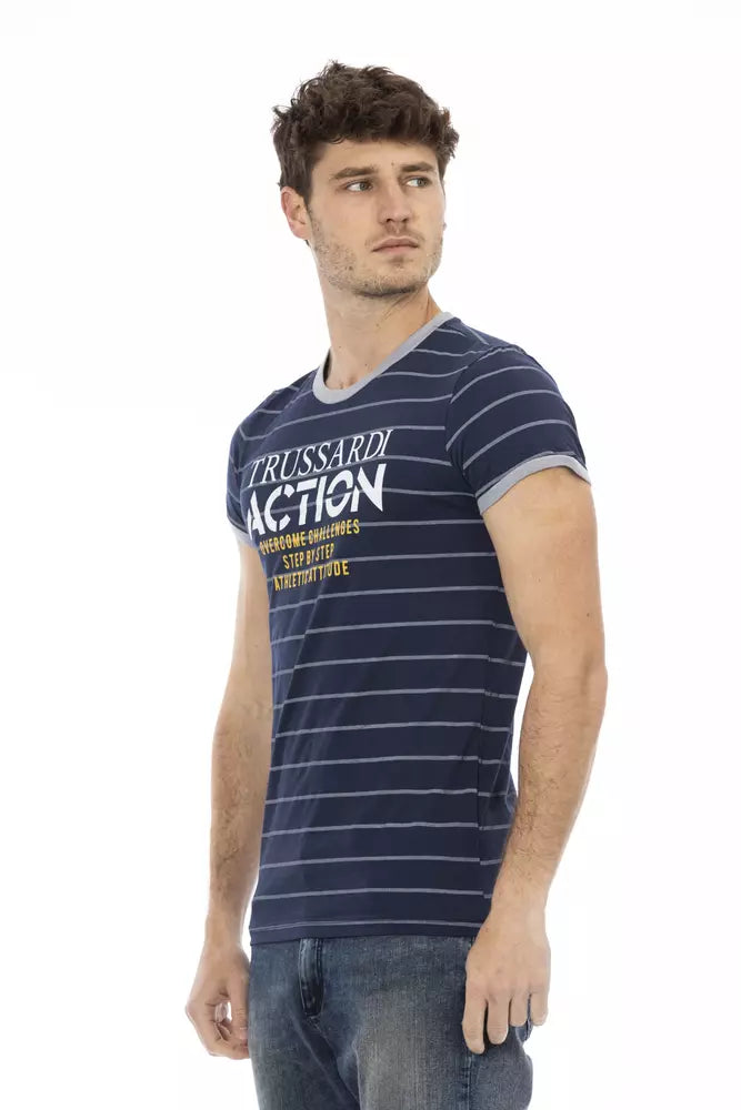 Trussardi Action Blue Cotton Men T-Shirt | Regal Royce