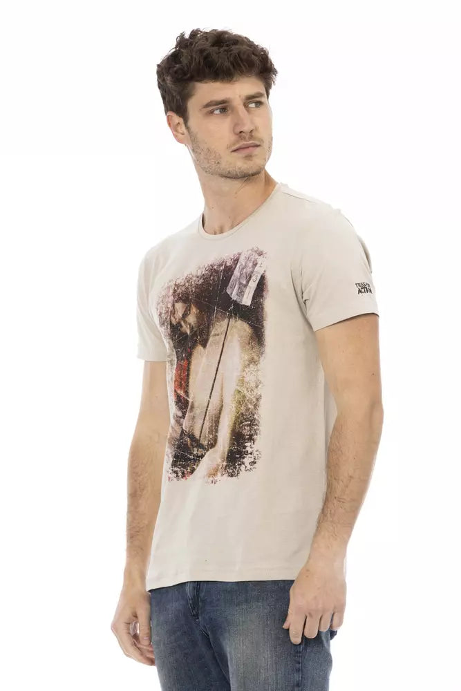 Trussardi Action Beige Cotton Men T-Shirt | Regal Royce