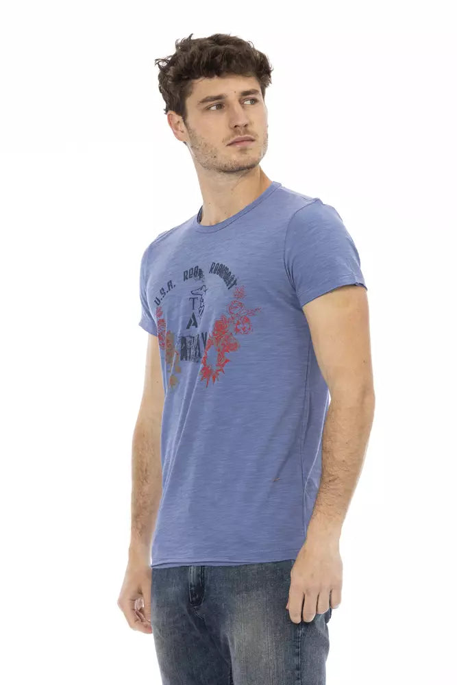 Trussardi Action Blue Cotton Men T-Shirt | Regal Royce