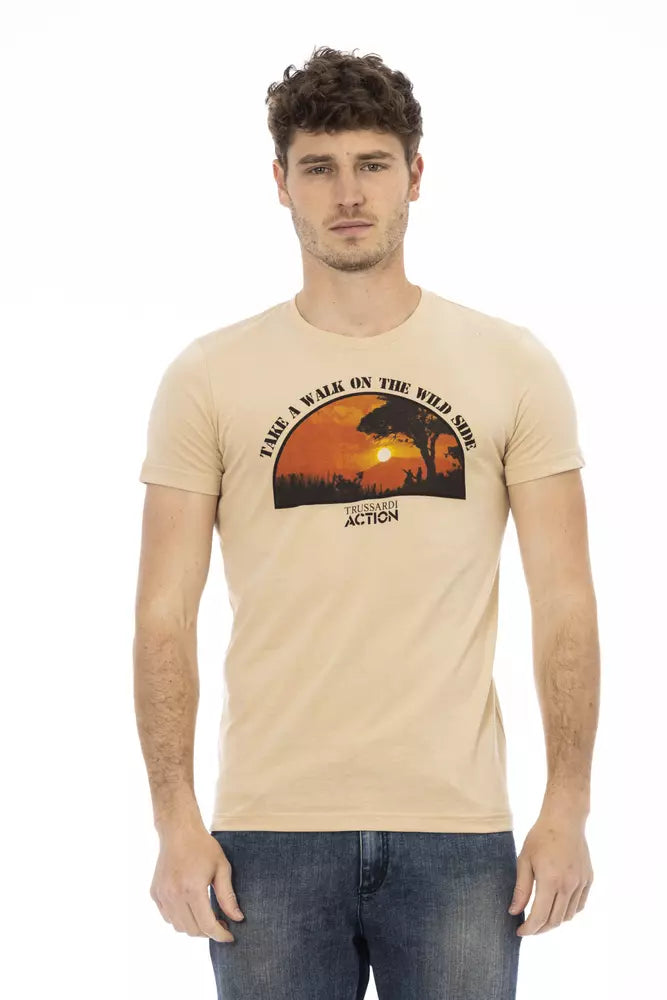 Trussardi Action Beige Cotton Men T-Shirt | Regal Royce