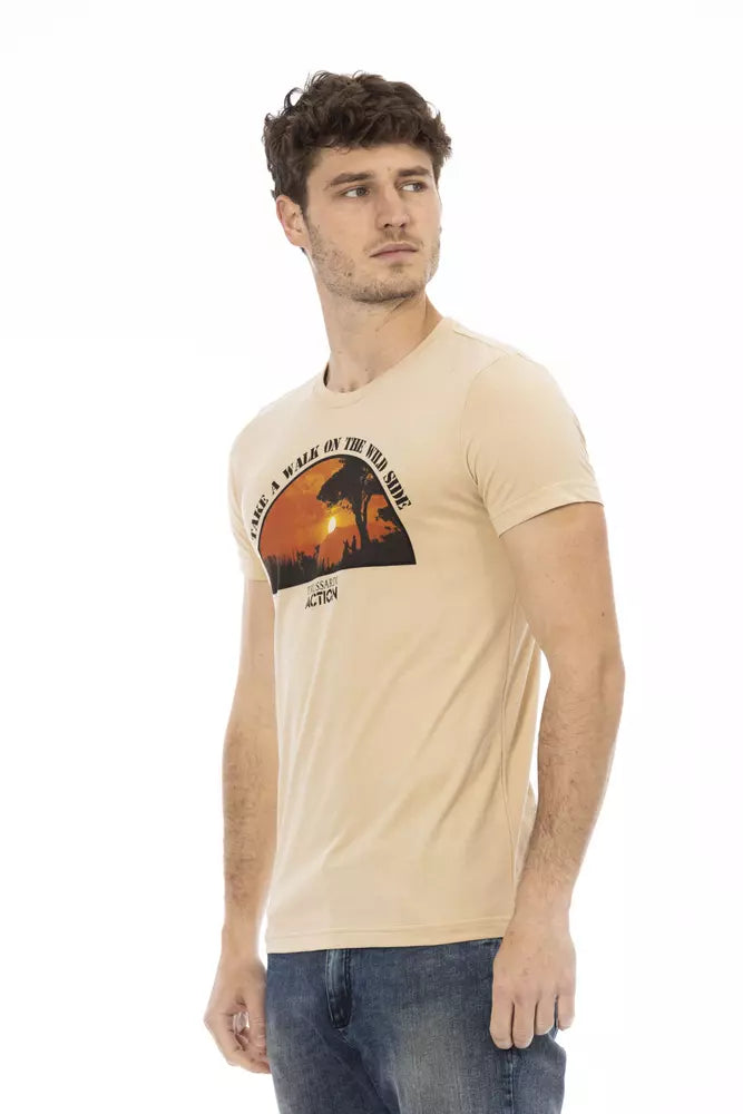 Trussardi Action Beige Cotton Men T-Shirt | Regal Royce