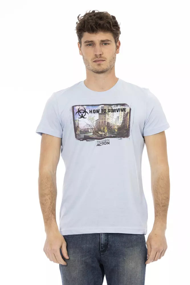 Trussardi Action Light Blue Cotton Men T-Shirt | Regal Royce