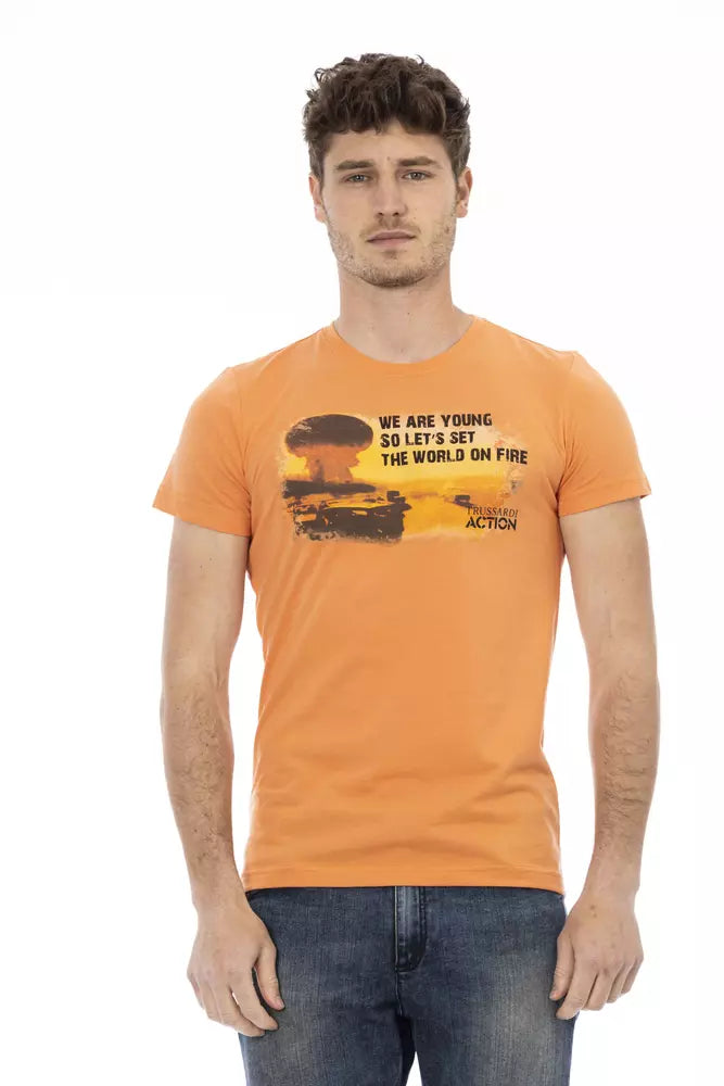 Trussardi Action Orange Cotton Men T-Shirt | Regal Royce