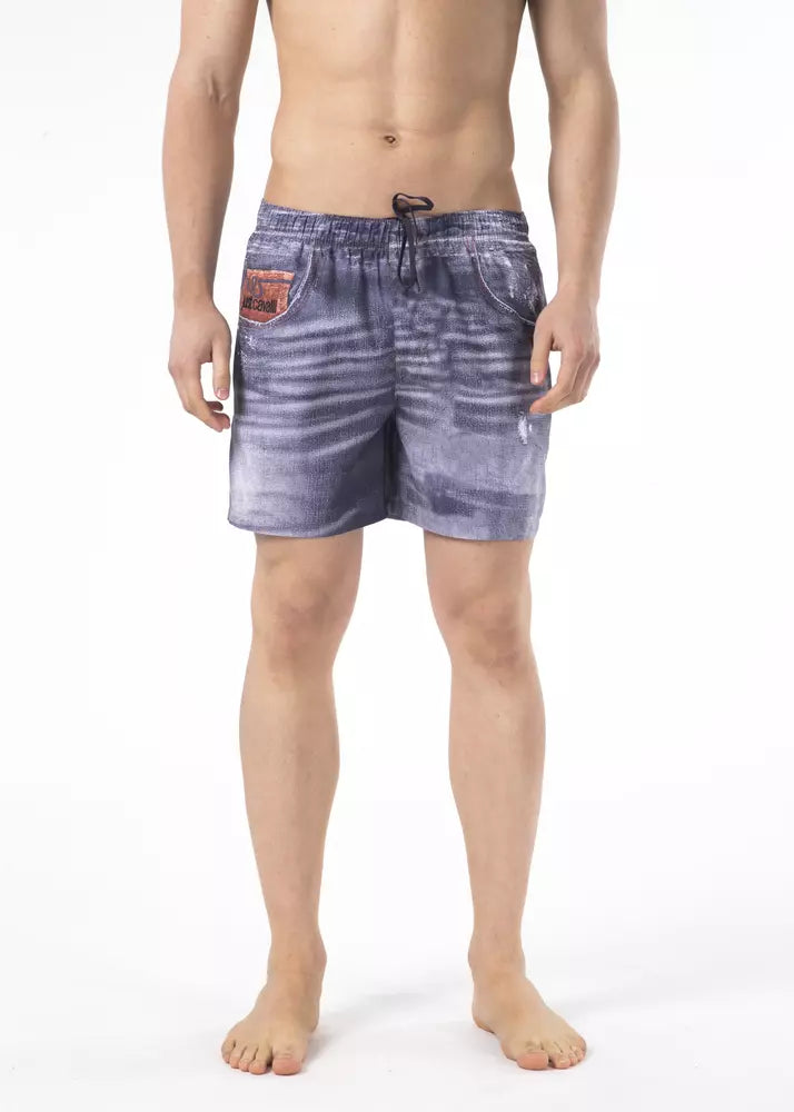 Just Cavalli Blue Polyester Men Swimwear Short | Regal Royce