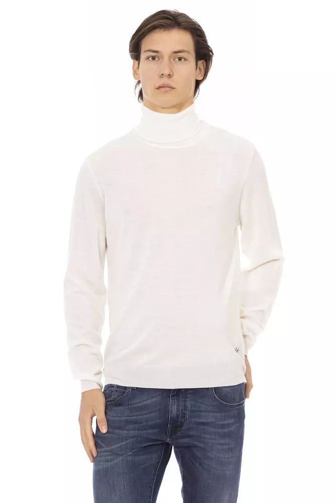 Baldinini Trend White Fabric Men Turtleneck Sweater | Regal Royce