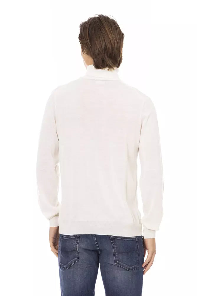 Baldinini Trend White Fabric Men Turtleneck Sweater | Regal Royce