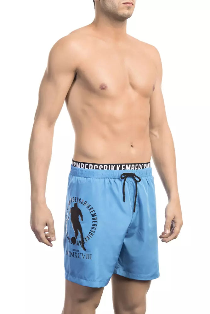 Bikkembergs Light Blue Polyester Men Swim Short | Regal Royce