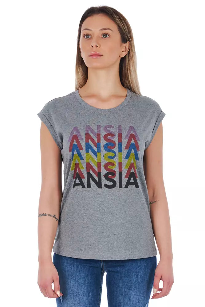 Frankie Morello Gray Cotton Women T-Shirt | Regal Royce