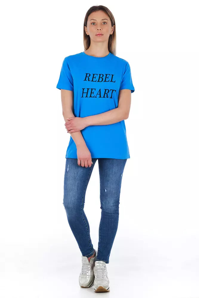 Frankie Morello Light Blue Cotton Women T-Shirt | Regal Royce
