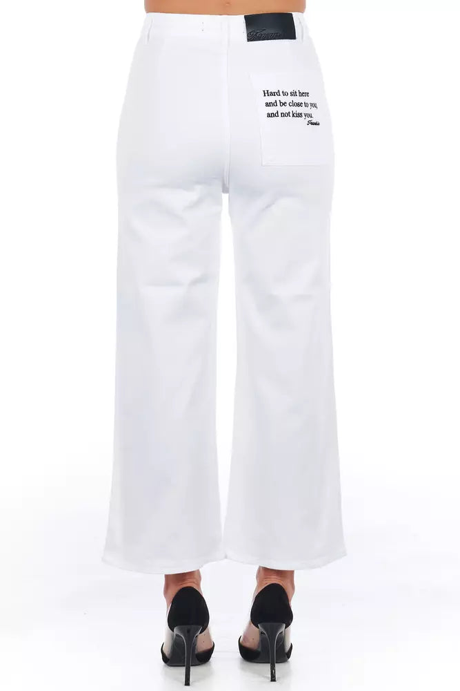 Frankie Morello White Cotton Women Cropped Trouser | Regal Royce
