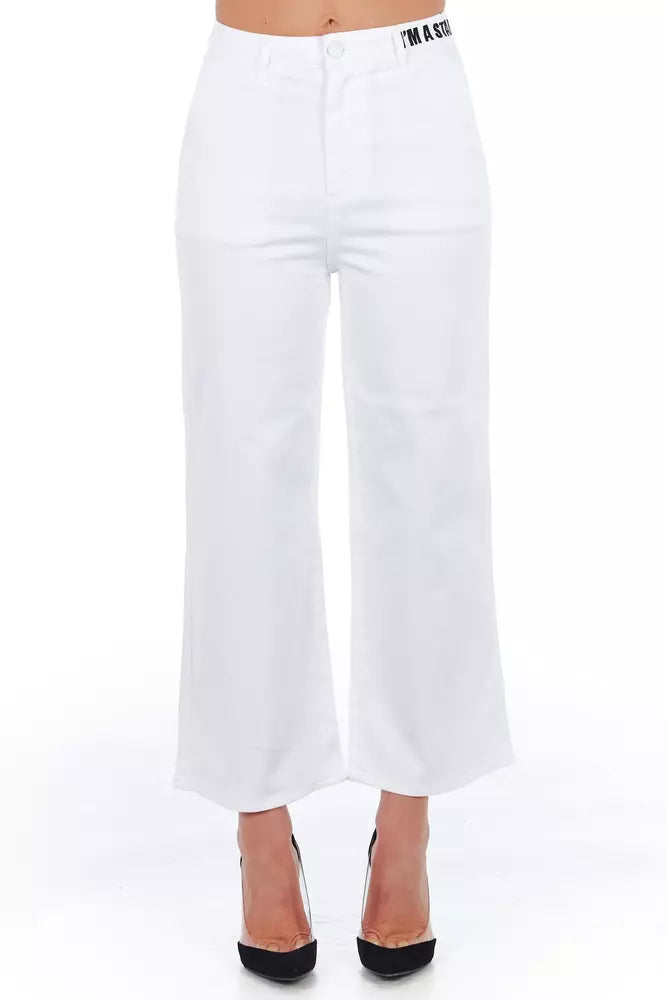 Frankie Morello White Cotton Women Cropped Trouser | Regal Royce