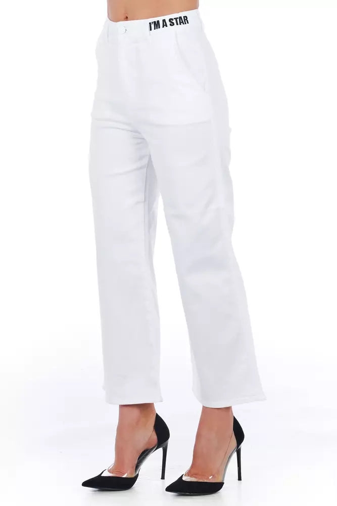 Frankie Morello White Cotton Women Cropped Trouser | Regal Royce