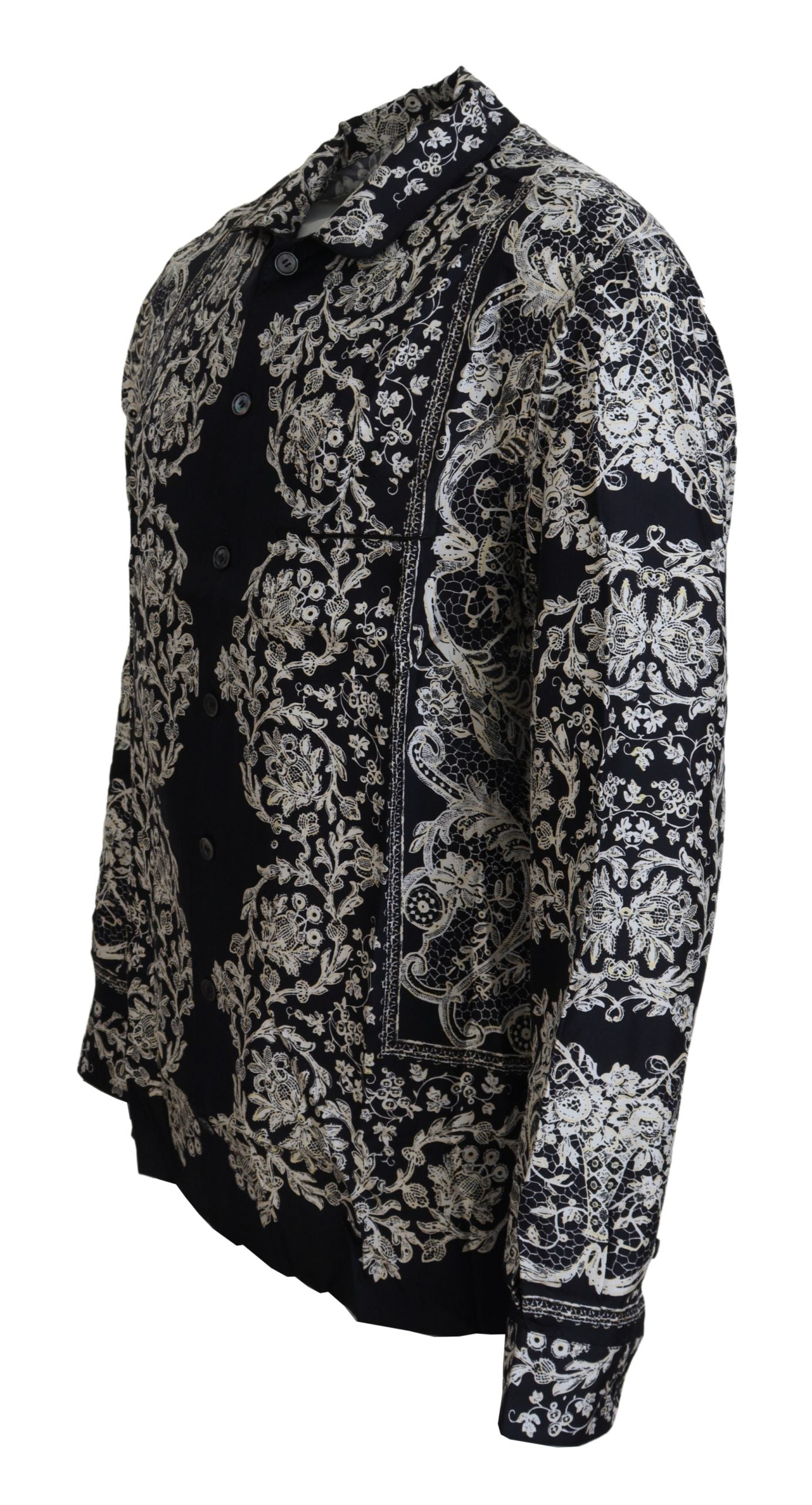 Dolce & Gabbana Blue Silk Floral Baroque Satin Casual Shirt | Regal Royce