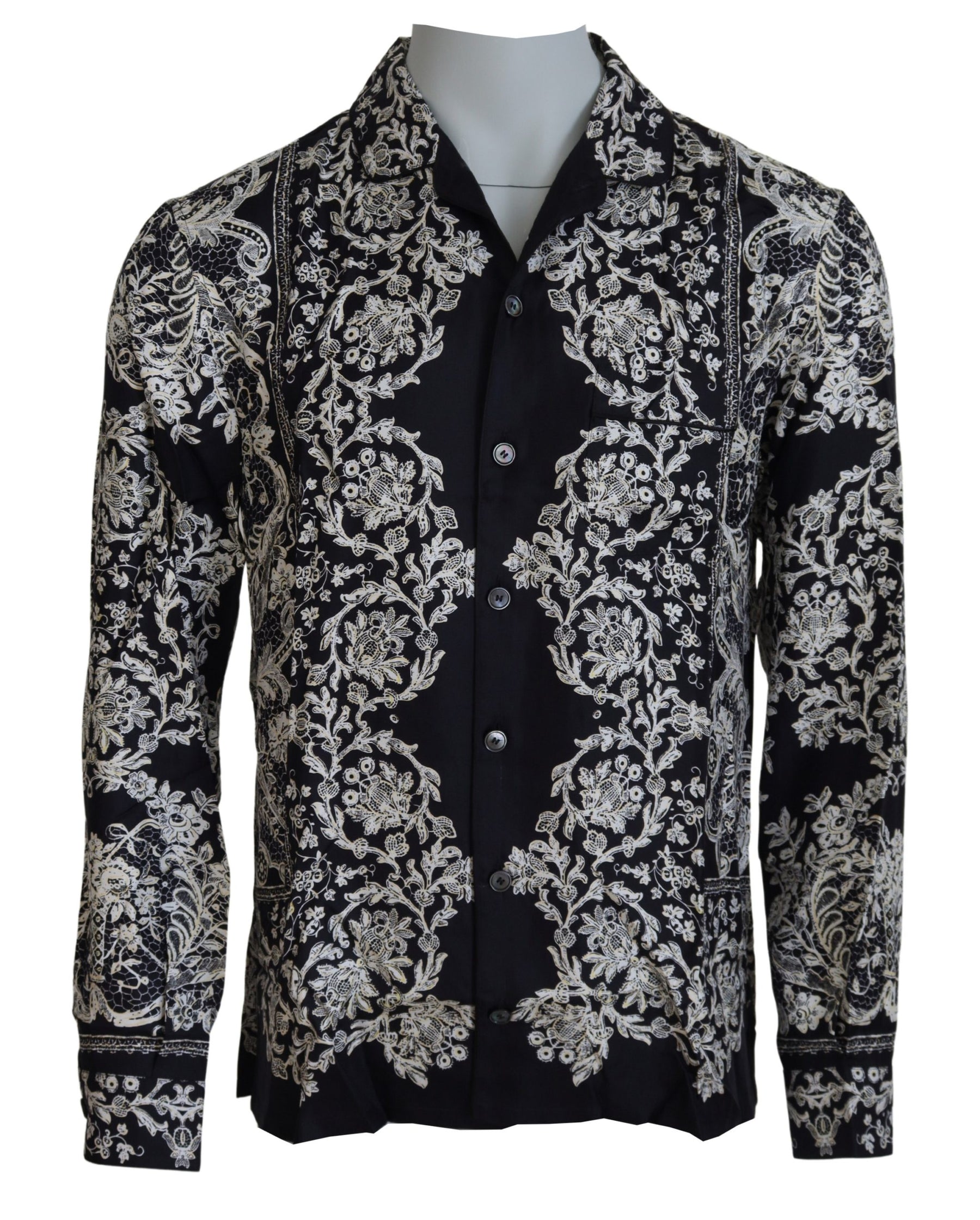 Dolce & Gabbana Blue Silk Floral Baroque Satin Casual Shirt | Regal Royce