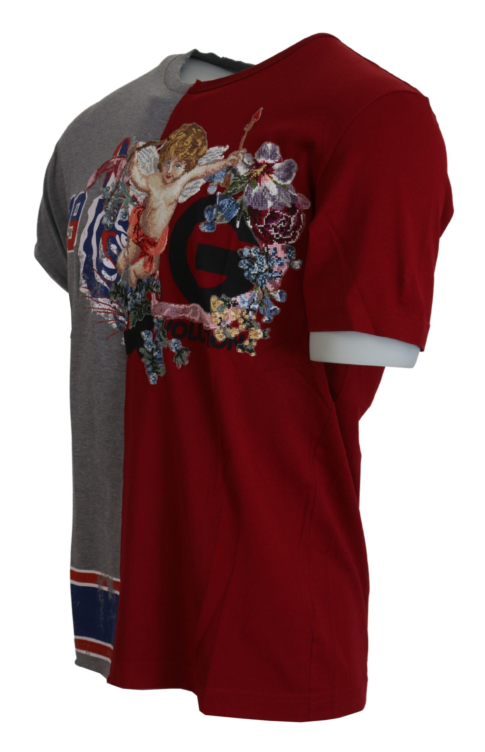 Dolce & Gabbana Red Gray Two Model DG Angel Crewneck  T-shirt | Regal Royce