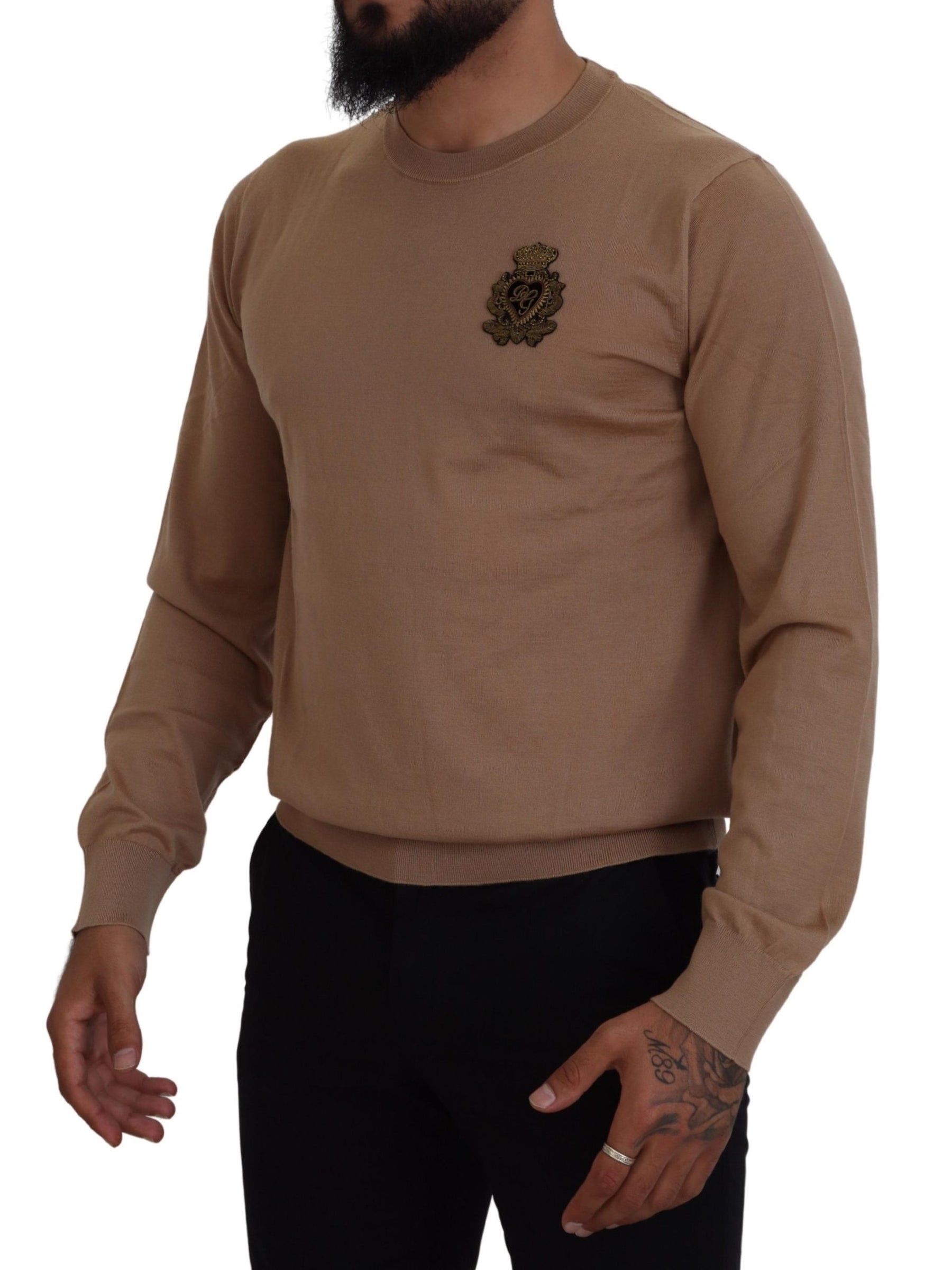 Dolce & Gabbana Beige Cashmere Crown Logo Pullover Sweater | Regal Royce