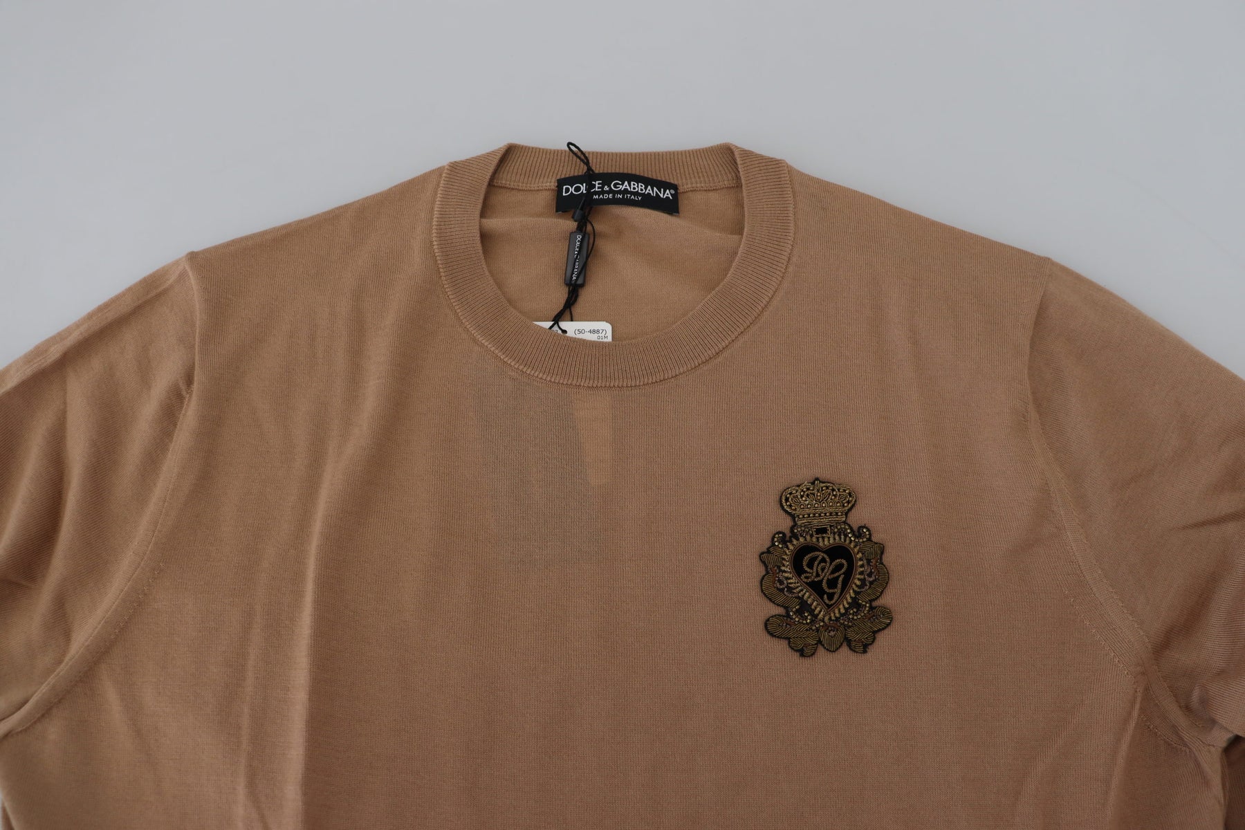Dolce & Gabbana Beige Cashmere Crown Logo Pullover Sweater | Regal Royce