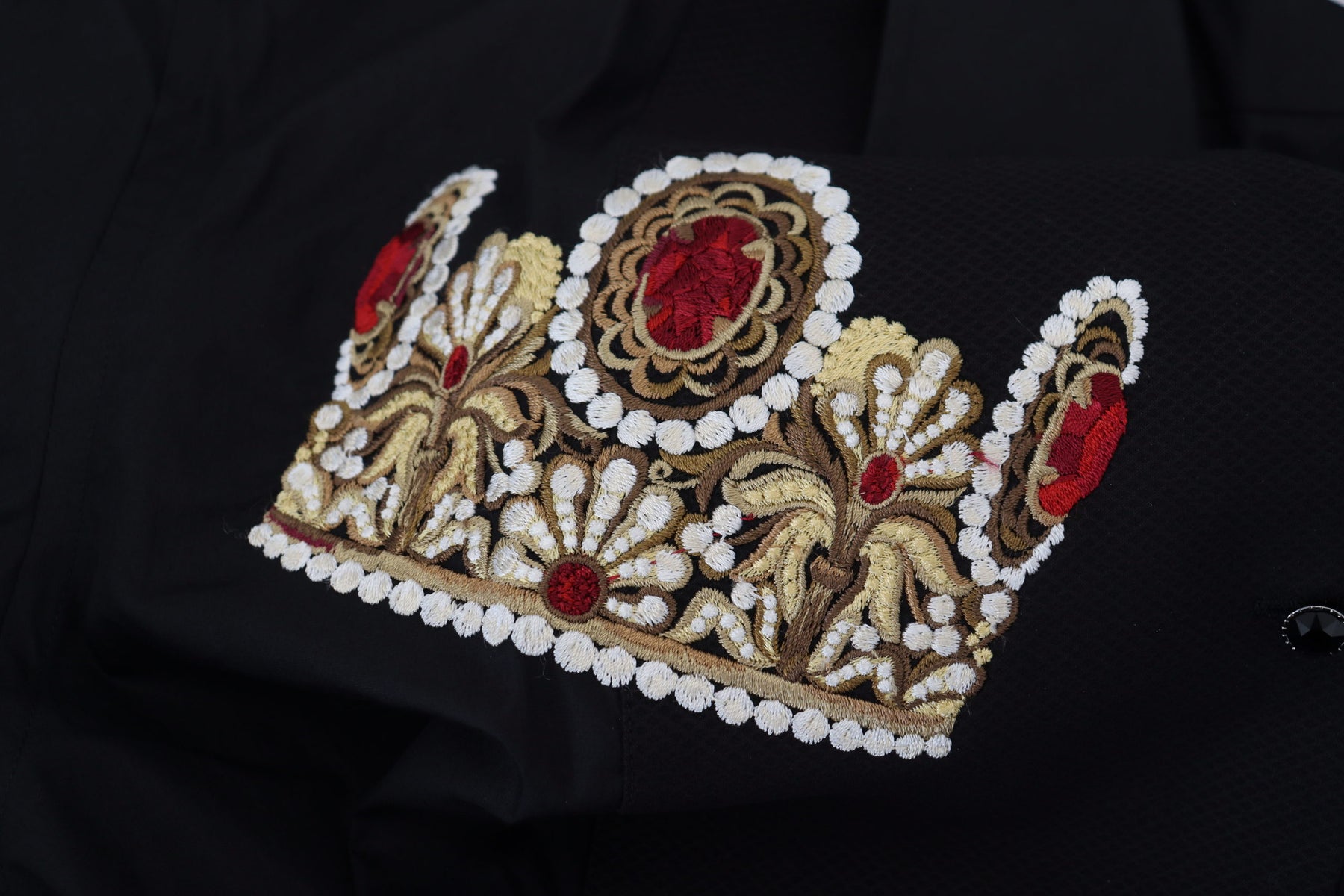 Dolce & Gabbana Black Gold Crown Slim Fit Dress Formal Shirt | Regal Royce