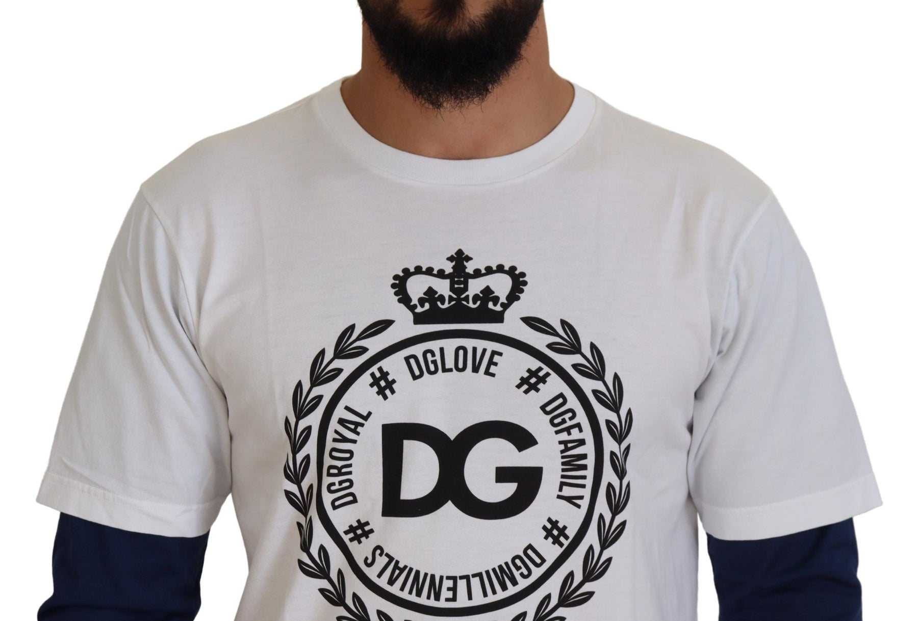 Dolce & Gabbana White Blue DG Crown Pullover Sweater | Regal Royce