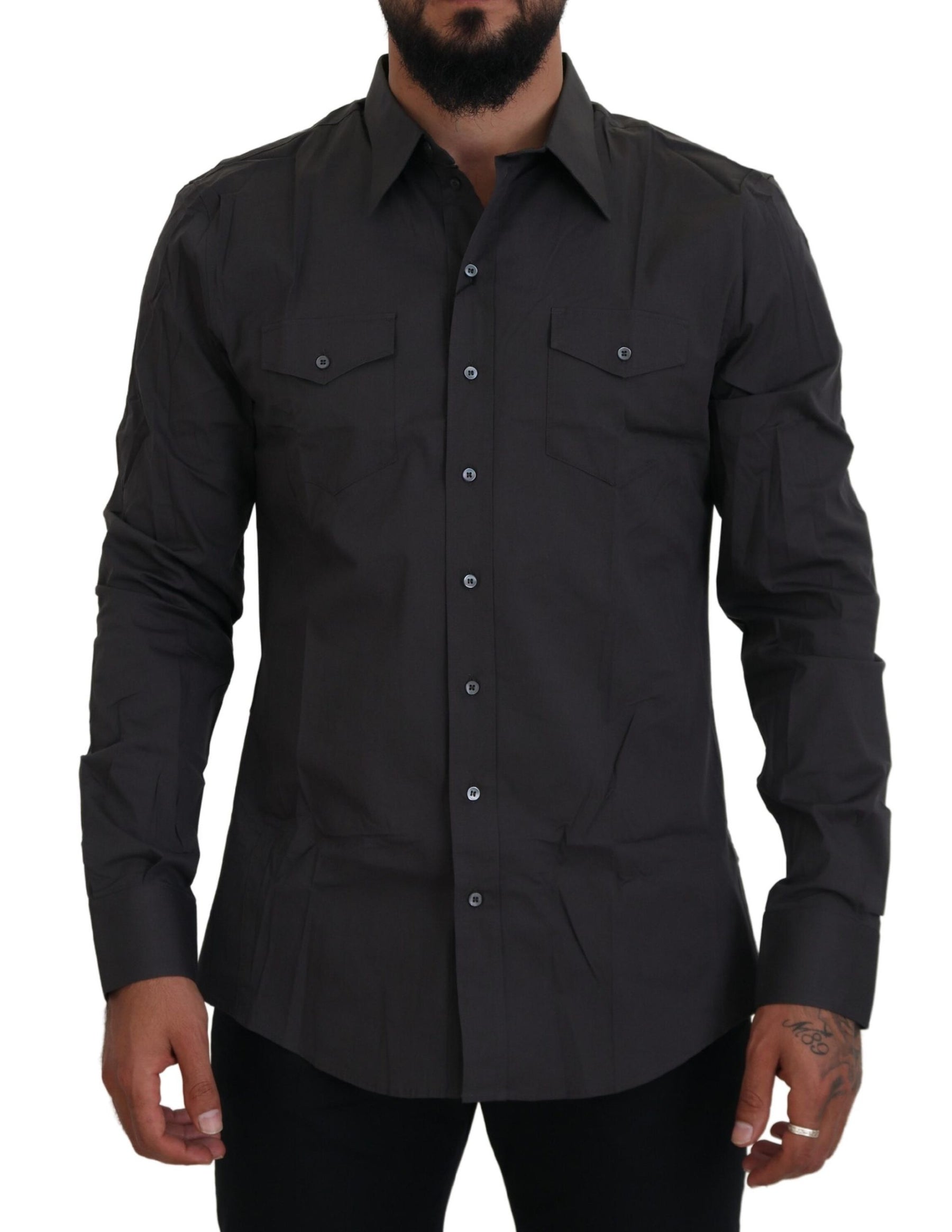 Dolce & Gabbana Gray SICILIA Slim Fit Stretch Dress Shirt | Regal Royce