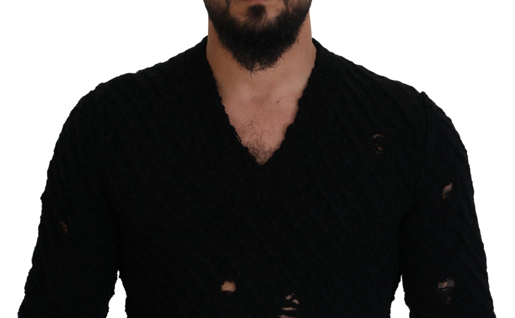 Dolce & Gabbana Black Wool V-neck Knitted Pullover Sweater | Regal Royce