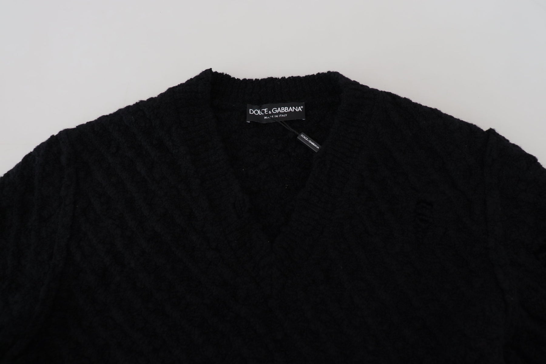 Dolce & Gabbana Black Wool V-neck Knitted Pullover Sweater | Regal Royce