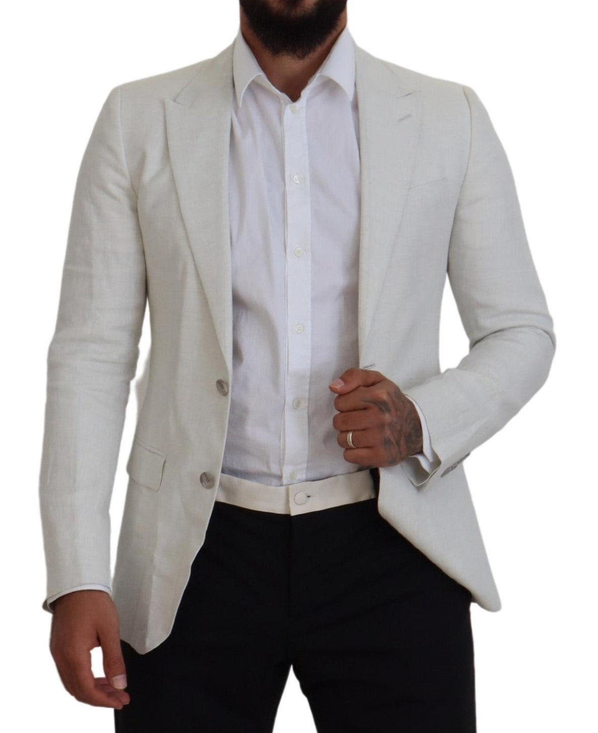 Dolce & Gabbana White Linen Slim Fit Jacket Blazer | Regal Royce