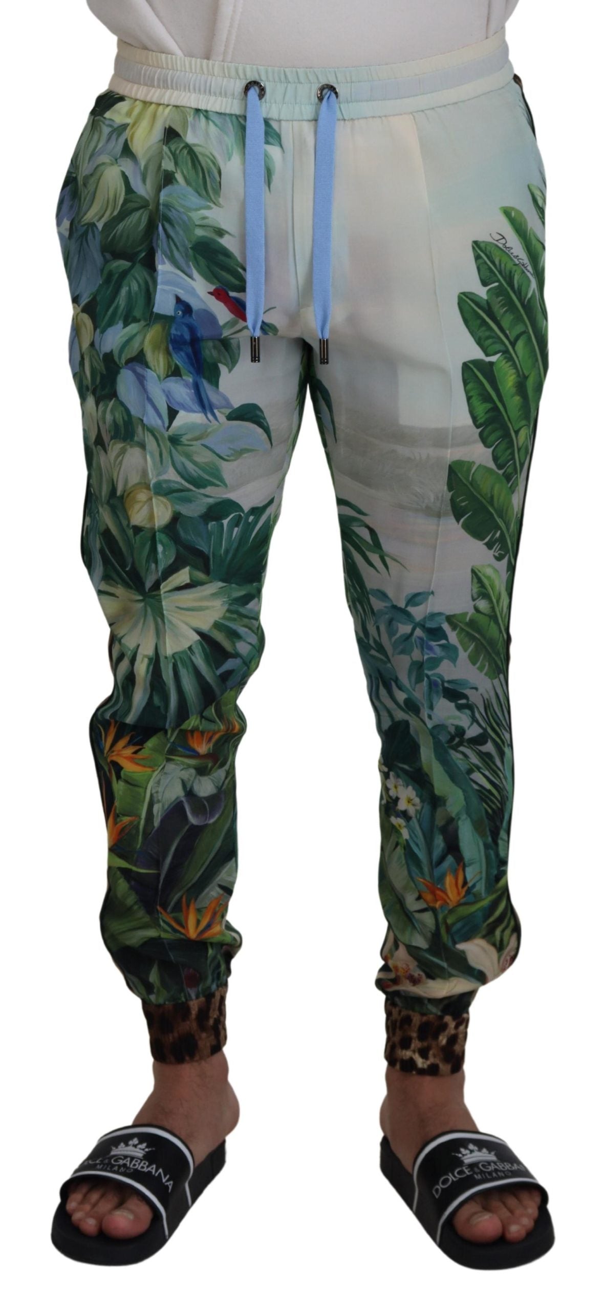 Dolce & Gabbana White Floral Printed Men Jogger Pants | Regal Royce