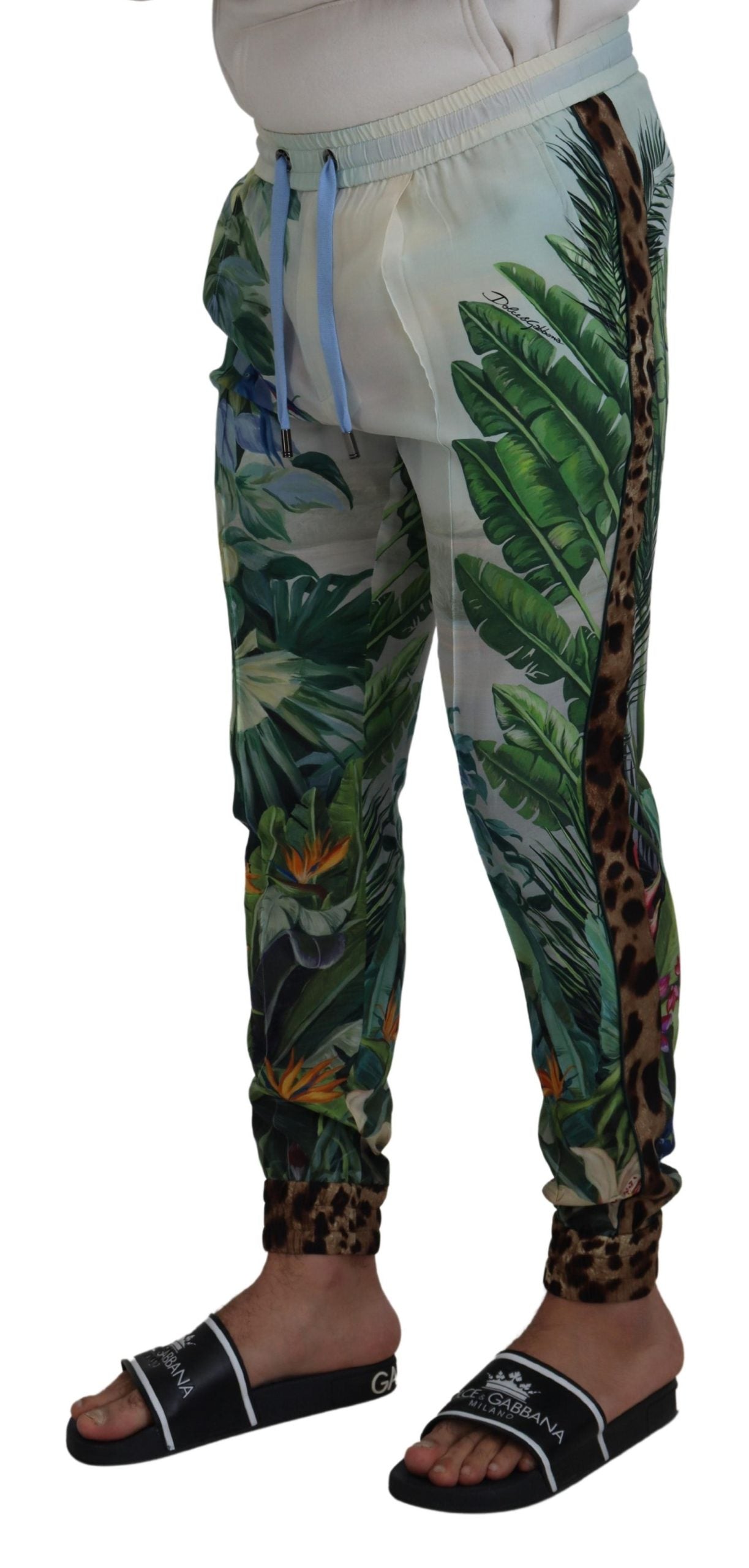 Dolce & Gabbana White Floral Printed Men Jogger Pants | Regal Royce
