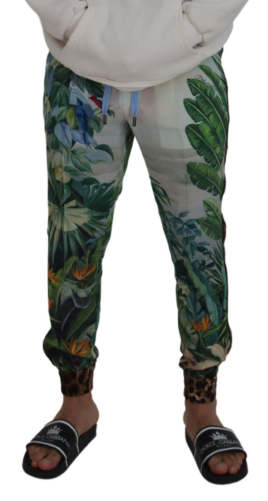 Dolce & Gabbana White Floral Printed Men Jogger Pants | Regal Royce