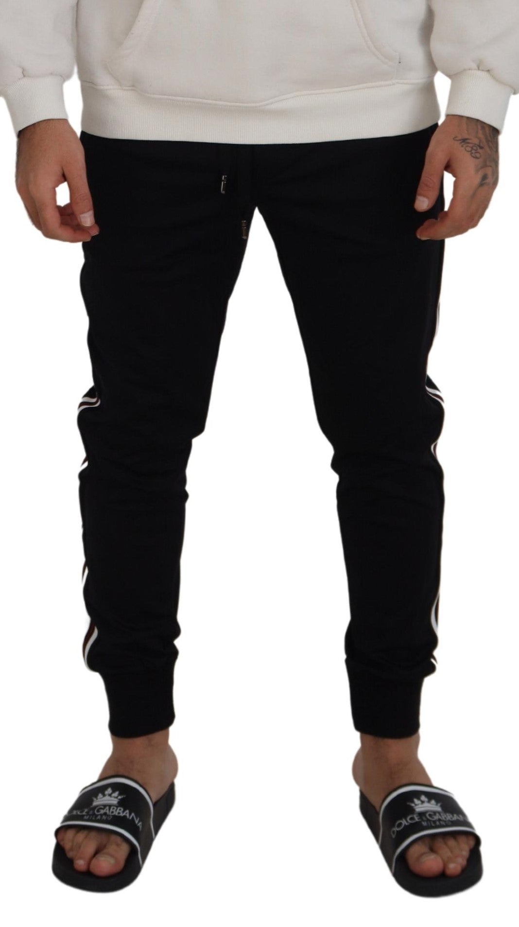 Dolce & Gabbana Black DG Print Mens Jogger Pants | Regal Royce