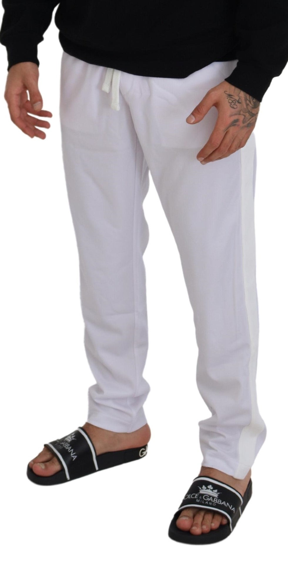 Dolce & Gabbana White Polyester Crown Logo Jogger Pants | Regal Royce