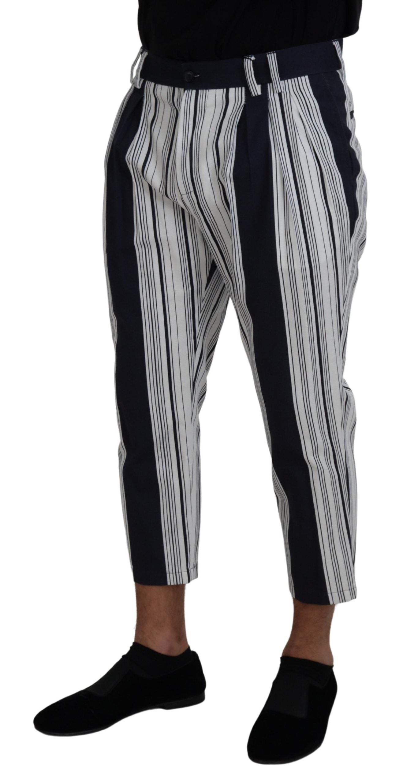 Dolce & Gabbana White Cotton Striped Cropped Pants | Regal Royce