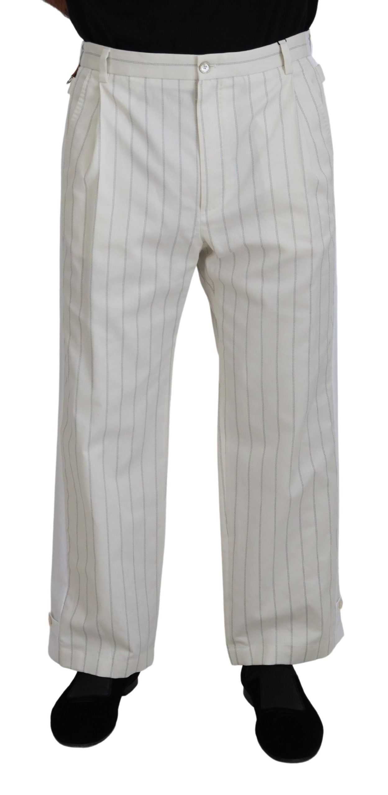Dolce & Gabbana White Cotton Striped Formal Pants | Regal Royce
