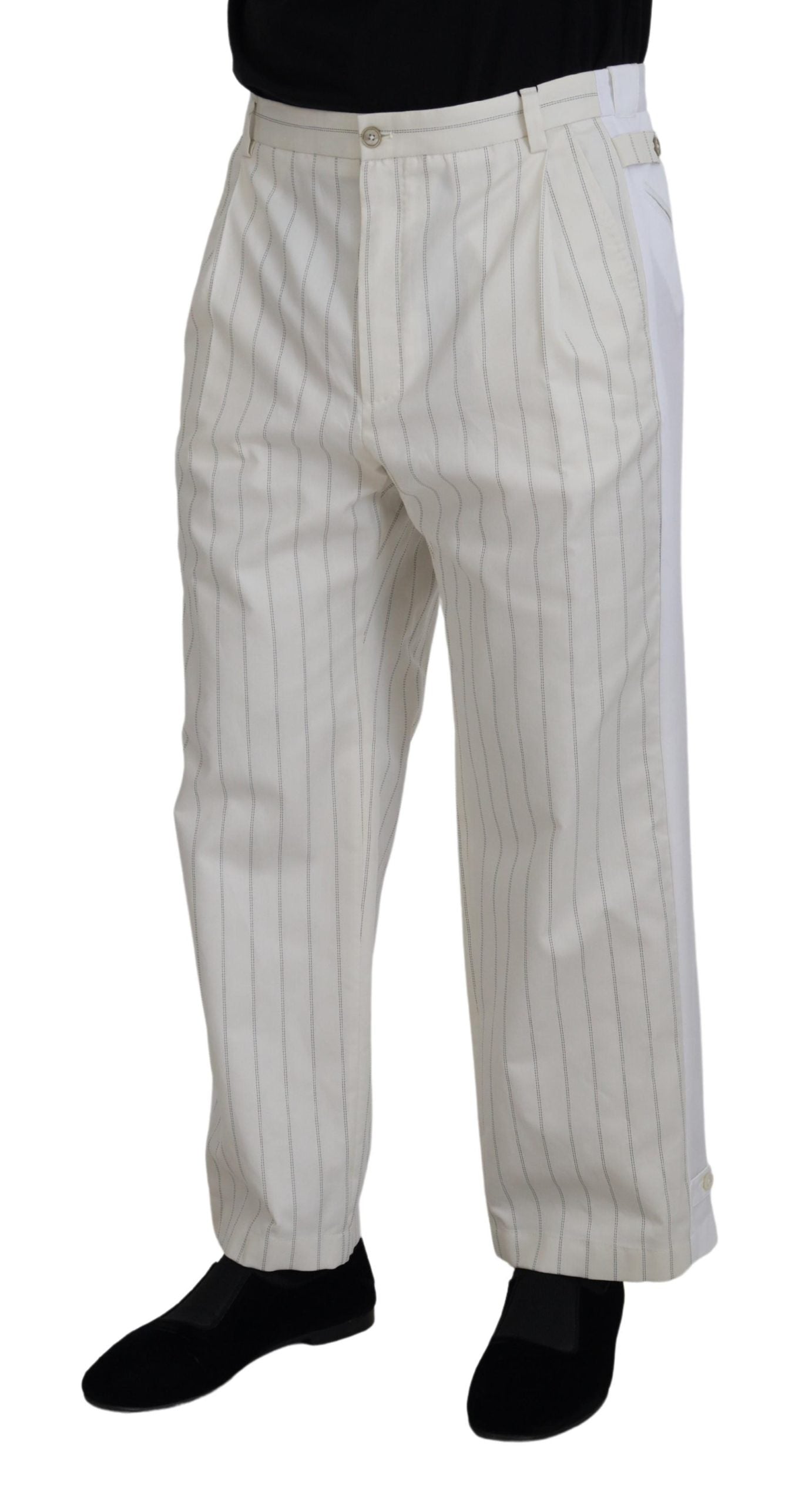 Dolce & Gabbana White Cotton Striped Formal Pants | Regal Royce