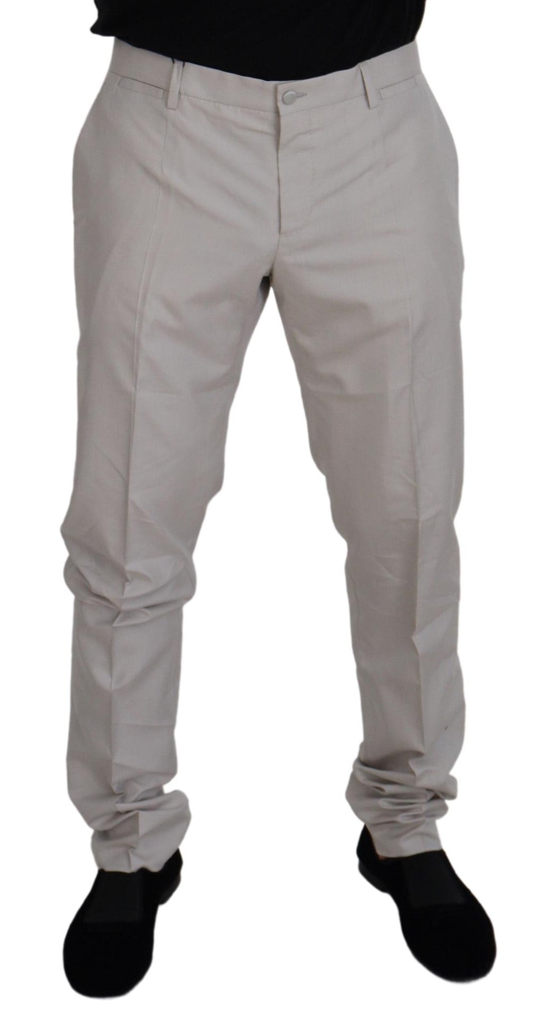 Dolce & Gabbana Off White Silk Mid Waist Chino Pants | Regal Royce