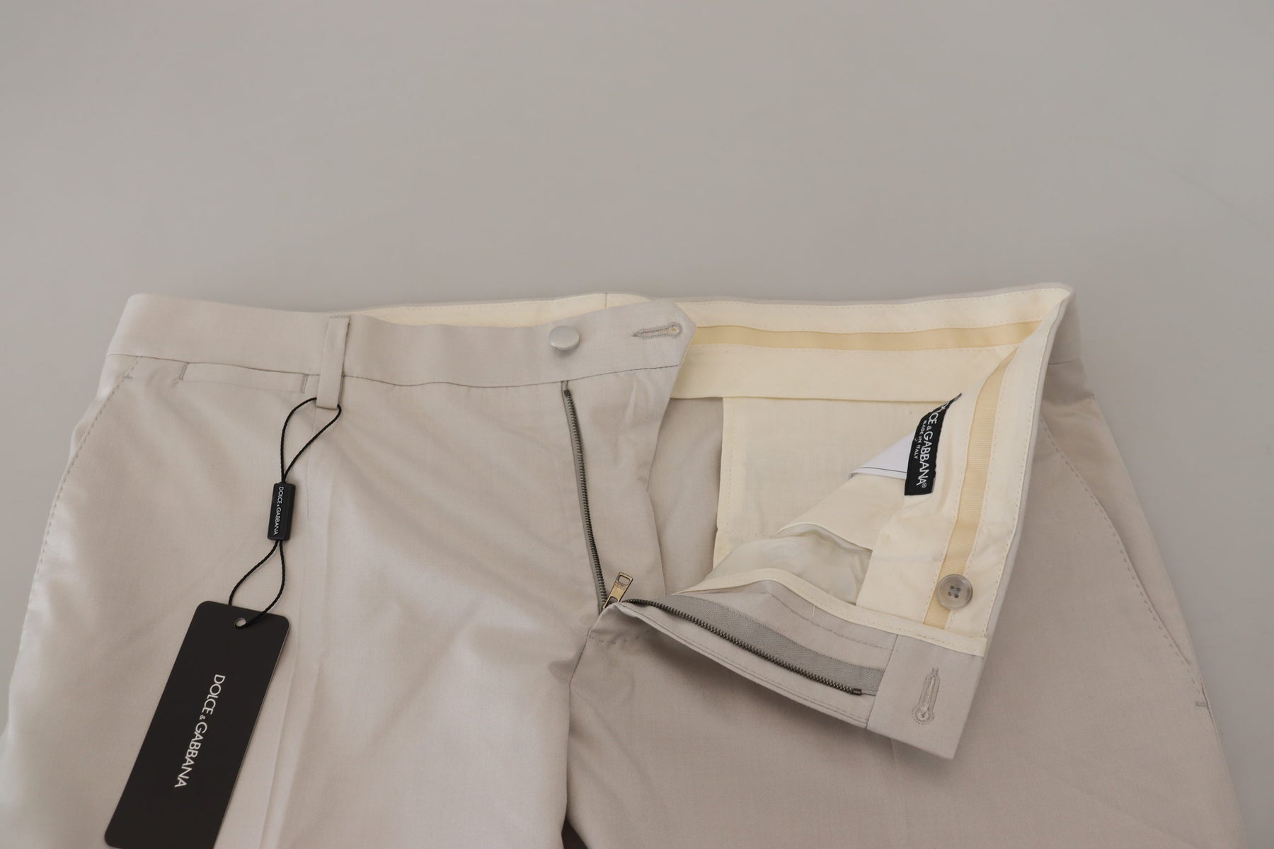 Dolce & Gabbana Off White Silk Mid Waist Chino Pants | Regal Royce