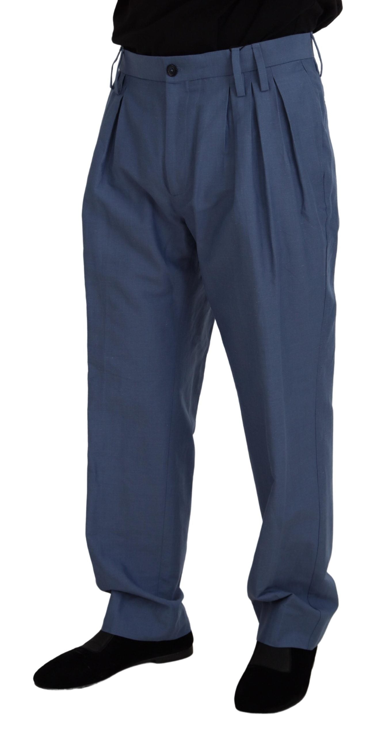 Dolce & Gabbana Blue Linen Chino Men Formal Pants | Regal Royce