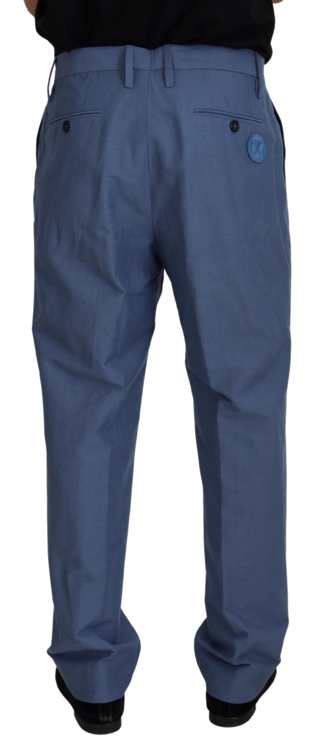 Dolce & Gabbana Blue Linen Chino Men Formal Pants | Regal Royce