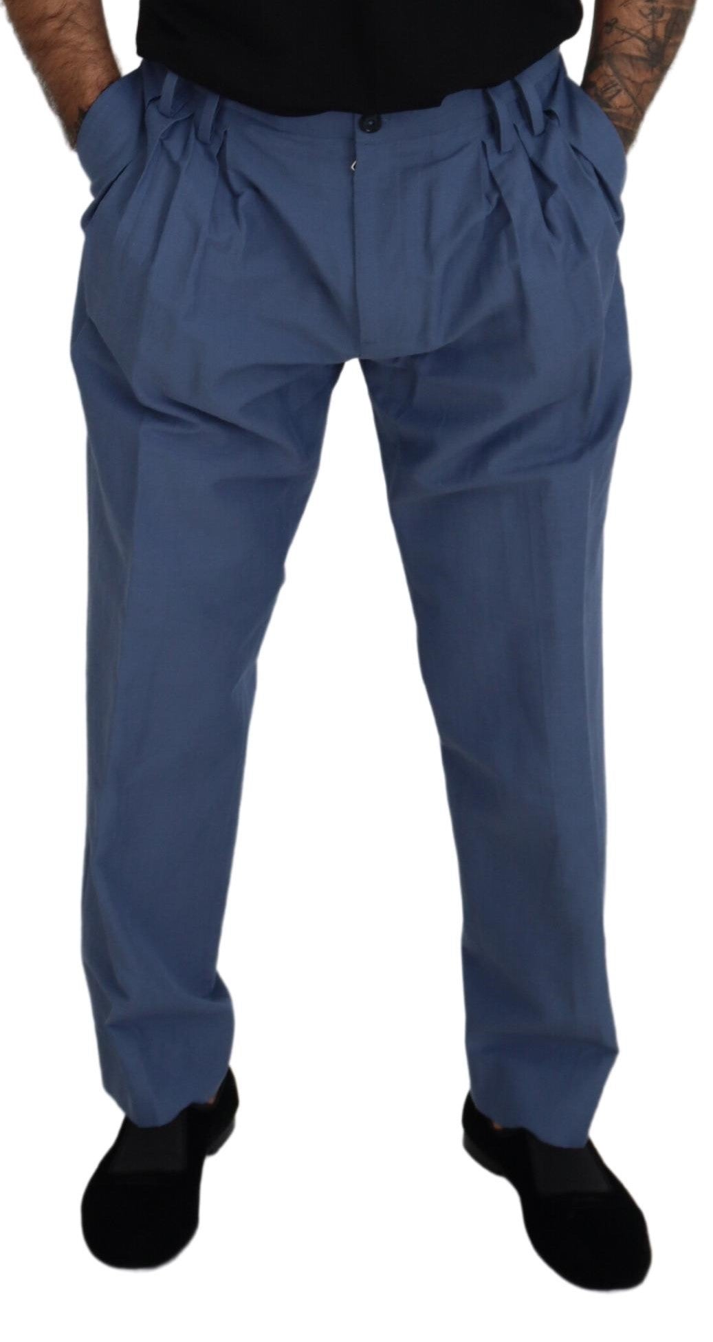 Dolce & Gabbana Blue Linen Chino Men Formal Pants | Regal Royce