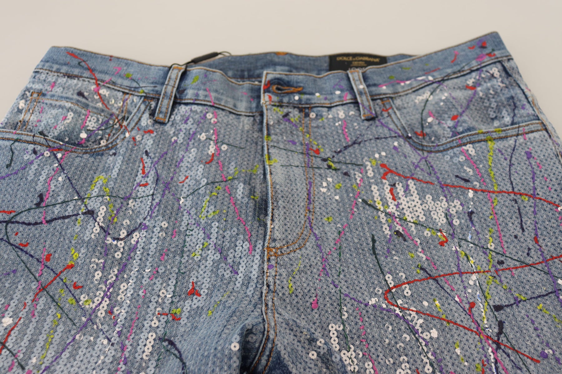 Dolce & Gabbana Blue Cotton Color Splash Print Denim Jeans | Regal Royce