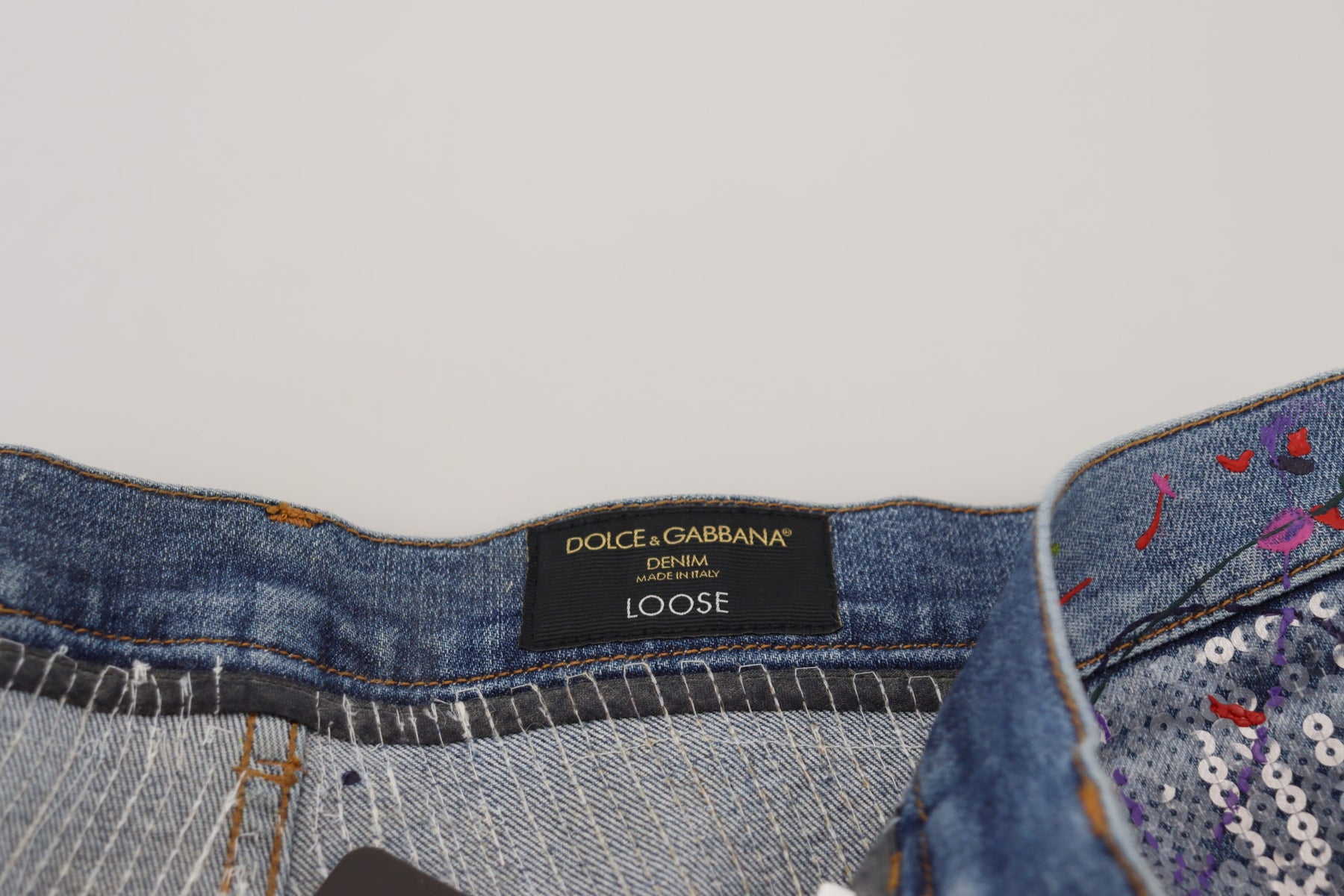 Dolce & Gabbana Blue Cotton Color Splash Print Denim Jeans | Regal Royce