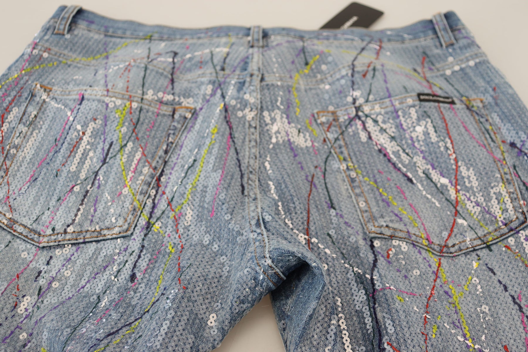 Dolce & Gabbana Blue Cotton Color Splash Print Denim Jeans | Regal Royce