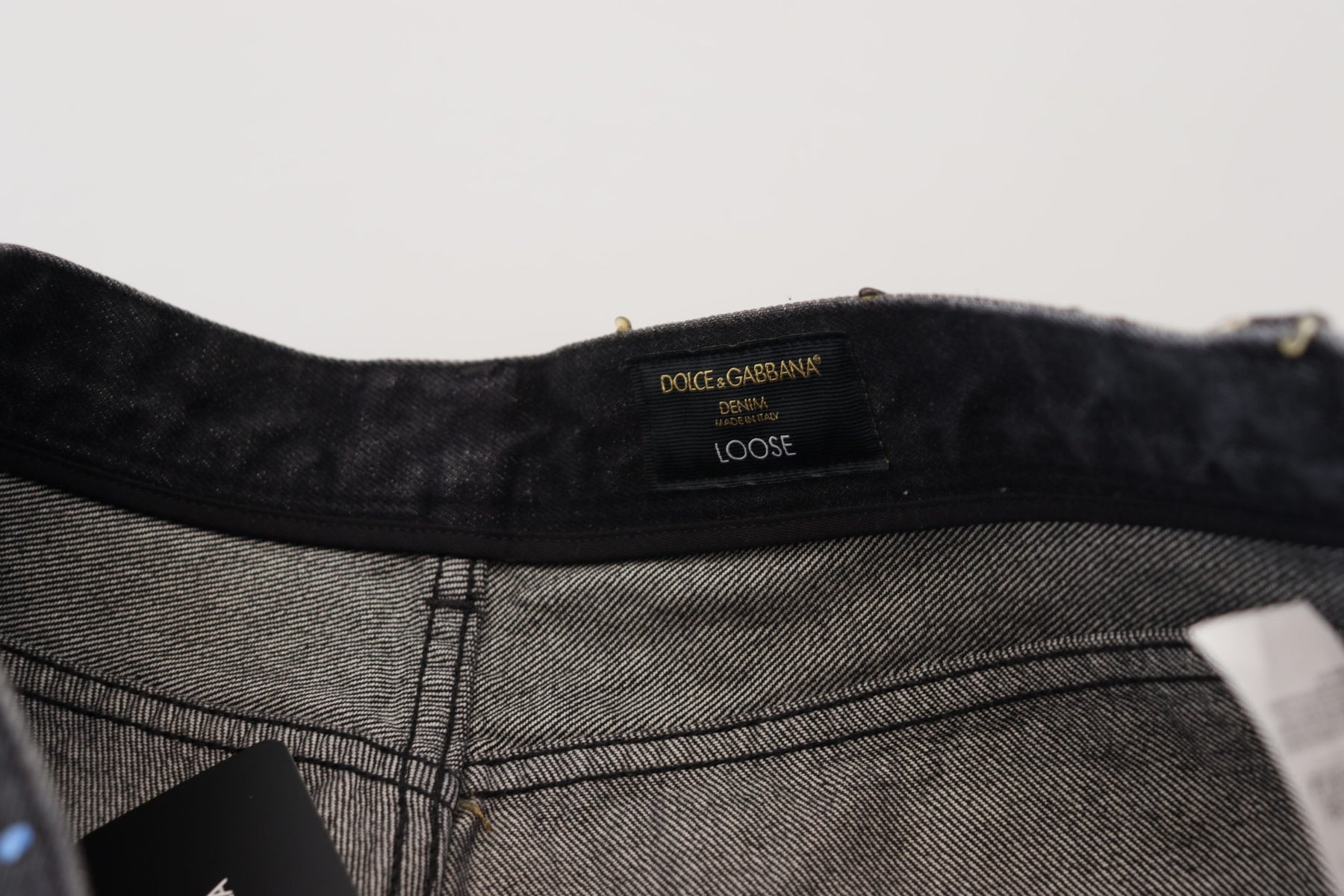 Dolce & Gabbana Black Multicolor Print Tattered Denim Jeans | Regal Royce