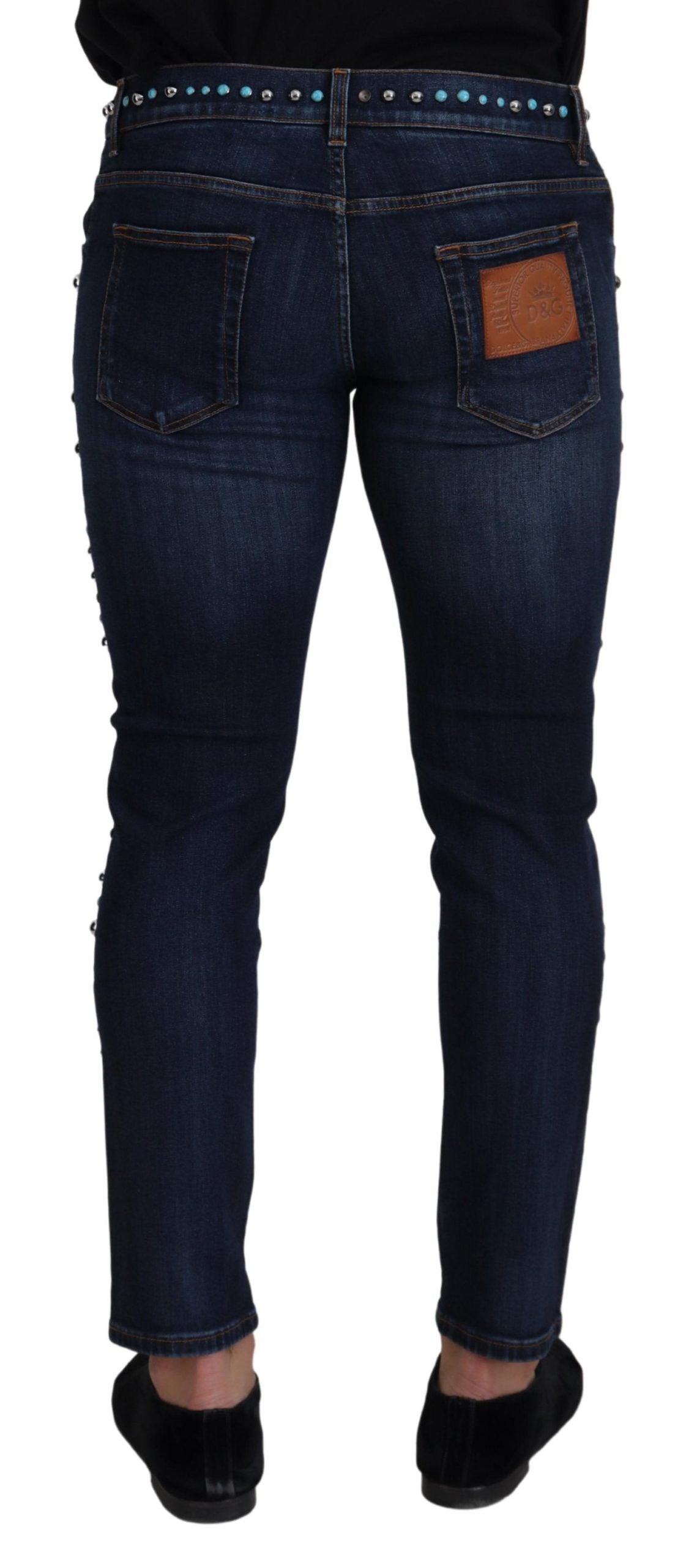 Dolce & Gabbana Blue Cotton Studded Low Waist Denim Jeans | Regal Royce